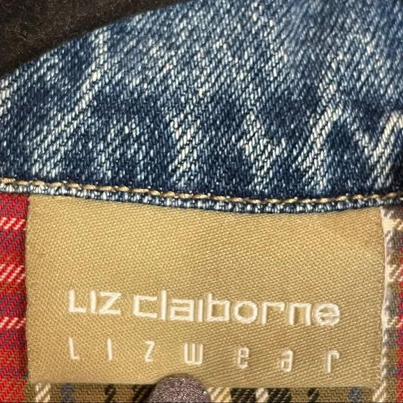 Vintage Liz Claiborne Toggle Heavy Plaid Lined 100% Cotton Jean Jacket Coat Sz M - Picture 11 of 16